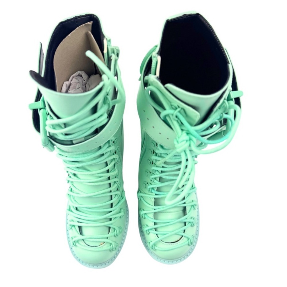 Sugar Thrillz Platform Boots Mint Green Lace Up Buckle Women's Shoes - Size 6 M - Picture 5 of 10